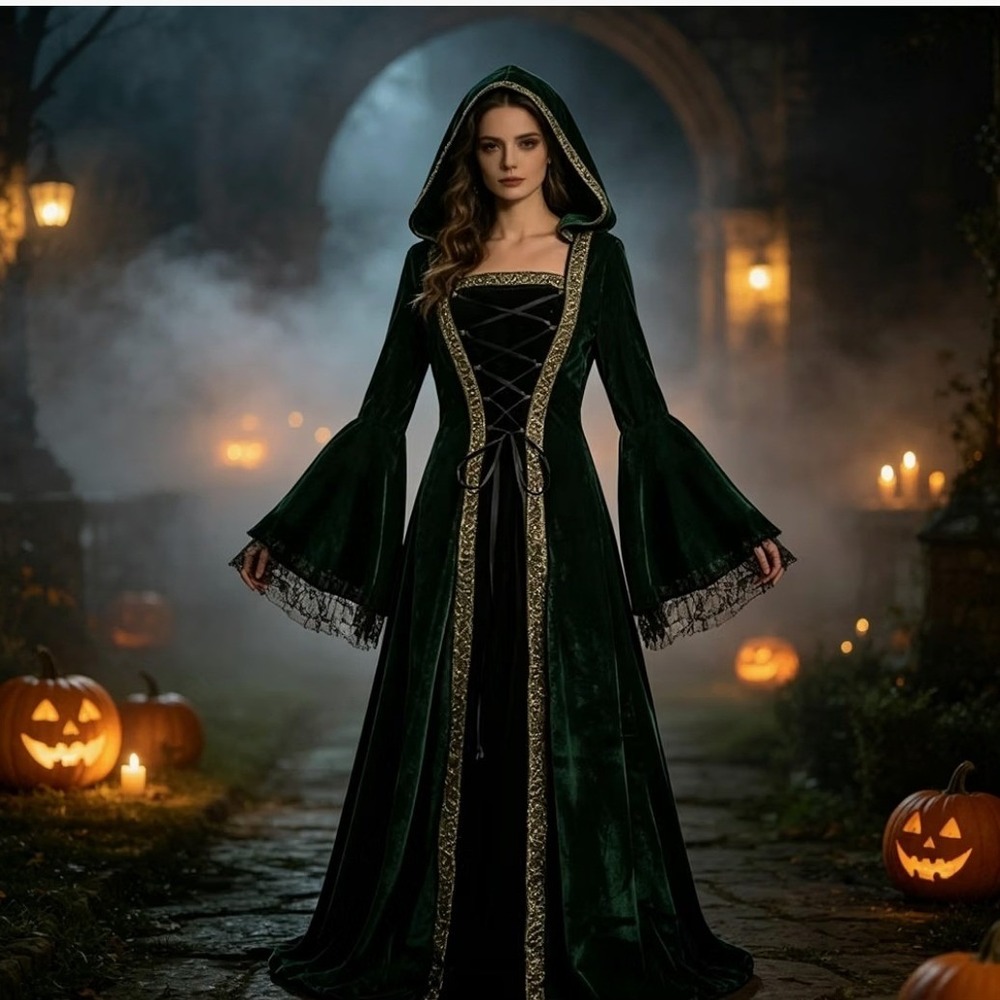 NWT Medieval Renaissance Hooded Dress Winifred Witch Costume Halloween Victorian
